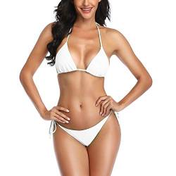 SHERRYLO Tanga-Bikini, zweiteiliger Badeanzug für Damen, Triangel-Top, brasilianisches Unterteil, Größe S-XL - Weiß - 36 von SHERRYLO