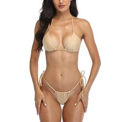 SHERRYLO Tanga-Bikini-Badeanzug für Damen, brasilianisches Unterteil, Triangel-Bikinis-Oberteil, Badeanzug, gold, S von SHERRYLO