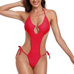 SHERRYLO Tanga Einteiliger Badeanzug G-String Monokini Frauen Badeanzug für Frauen Tief Damen Badeanzüge Sexy Badeanzüge, 23015-Rot, Medium von SHERRYLO