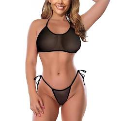 SHERRYLO durchsichtiger Bikini aus Netzstoff, Mini-Badeanzug, G-String, Tanga, Bademode für Frauen - Schwarz - Einheitsgröße von SHERRYLO