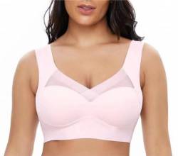 SHEYOW BH Ohne Bügel Haltungskorrigierender Damen Push-Up Bügellos Komfort Bralette Klassische BHS(2XL, Rosa) von SHEYOW