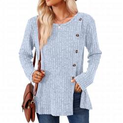 SHEYOW Damen Langarm Pullover Lässige Strickpullover Tunika Lang Lose Langarmshirt Winter Outwear (2XL, Hellblau) von SHEYOW