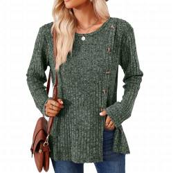 SHEYOW Damen Langarm Pullover Lässige Strickpullover Tunika Lang Lose Langarmshirt Winter Outwear (M, Dunkelgrün) von SHEYOW