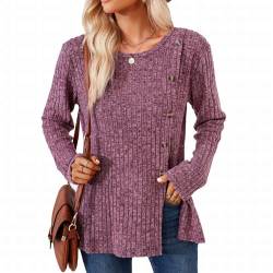 SHEYOW Damen Langarm Pullover Lässige Strickpullover Tunika Lang Lose Langarmshirt Winter Outwear (M, Purpurrot) von SHEYOW