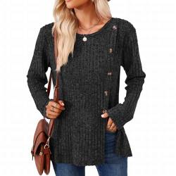 SHEYOW Damen Langarm Pullover Lässige Strickpullover Tunika Lang Lose Langarmshirt Winter Outwear (M, Schwarz) von SHEYOW