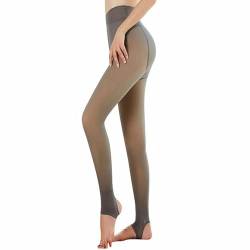 SHEYOW Damen Thermo Strumpfhosen Plüschstrumpfhose für Winter Leggings Durchscheinend Feinstrumpfhose Tights Fleece(L-XL, 220°, Braun) von SHEYOW