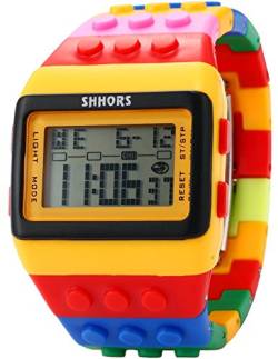 Sowatches Shhors LED091 Kreative LED-Armbanduhr Rainbow aus Silikon mit LCD-Display, großes Handgelenk, für Herren und Kinder, gelb, Gurt von SHHORS