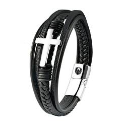 Lederarmband Herren, Armband Herren Kreuz, Armbänder für Herren, Männer Geflochten Leder mit Edelstahl Magnetverschluss, Exklusiver Schmuckschatulle, Valentinstag Weihnachten Geschenke Idee von SHIEAGLELD