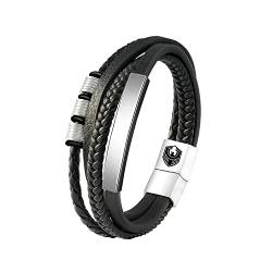 SHIEAGLELD Lederarmband Herren, Armband Herren Männer Leder mit Edelstahl Magnetverschluss Geflochten Armband für Männer und Exklusiver Schmuckschatulle für Herren, Geschenke Idee (20.5CM, Silber) von SHIEAGLELD