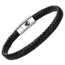 SHIEAGLELD Lederarmband Herren Armband Herren Männer Leder mit Edelstahl Magnetverschluss Geflochten Armband für Männer und Exklusiver Schmuckschatulle für Herren Geschenke Idee (18.5CM, Schwarz) von SHIEAGLELD