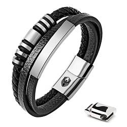 SHIEAGLELD Lederarmband Herren Armband Herren Männer Leder mit Edelstahl Magnetverschluss Geflochten Armband für Männer und Exklusiver Schmuckschatulle für Herren Geschenke Idee von SHIEAGLELD