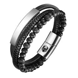 SHIEAGLELD Lederarmband Herren Armband Herren Männer Leder mit Edelstahl Magnetverschluss Geflochten Armband für Männer und Exklusiver Schmuckschatulle für Herren Geschenke Idee von SHIEAGLELD