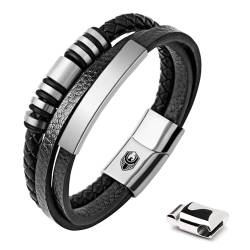 SHIEAGLELD Lederarmband Herren Armband Herren Männer Leder mit Edelstahl Magnetverschluss Geflochten Armband für Männer und Exklusiver Schmuckschatulle für Herren Geschenke Idee von SHIEAGLELD