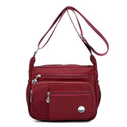 Crossbody-Taschen für Damen, mehrere Taschen, lässige Damenhandtaschen, Umhängetaschen, wasserdichte Nylon-Kuriertasche, leichte Reisetasche, Anti-Diebstahl-Tasche mit verstellbarem Riemen (Rot,S) von SHIFANQI