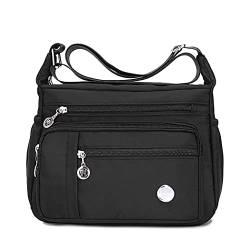 Crossbody-Taschen für Damen, mehrere Taschen, lässige Damenhandtaschen, Umhängetaschen, wasserdichte Nylon-Kuriertasche, leichte Reisetasche, Anti-Diebstahl-Tasche mit verstellbarem Riemen (Schwarz,S) von SHIFANQI