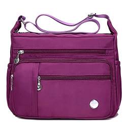 Crossbody-Taschen für Damen, mehrere Taschen, lässige Damenhandtaschen, Umhängetaschen, wasserdichte Nylon-Kuriertasche, leichte Reisetasche, Anti-Diebstahl-Tasche mit verstellbarem Riemen (Lila,L) von SHIFANQI