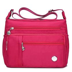 Crossbody-Taschen für Damen, mehrere Taschen, lässige Damenhandtaschen, Umhängetaschen, wasserdichte Nylon-Kuriertasche, leichte Reisetasche, Anti-Diebstahl-Tasche mit verstellbarem Riemen (Rosa,L) von SHIFANQI