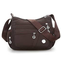 SHIFANQI Frauen Crossbody Bag Nylon Leichte Umhängetasche mit Multi Taschen Wasserbeständig (Kaffee) von SHIFANQI