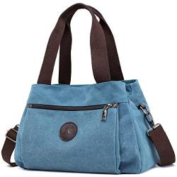 SHIFANQI Handtasche Damen Canvas Umhängetasche,Taschen Damen Strandtasche Schultertasche Crossover Bag für Mädchen Frauen (Blau) von SHIFANQI