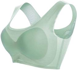 BreathyWings Ultradünner Komfort-BH in Übergröße, aus Eisseide, nahtlose Raffung, für die Brust und den Sport mit abnehmbaren Pads Gr. XXXXXL, grün von SHIJIAN