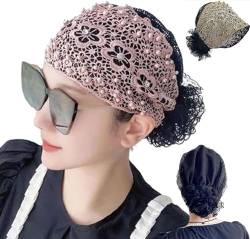 Damen Floral Lace Headwrap, Pearl Encrusted Floral Lace Stirnband High Elastic Mesh Headwrap Frühling Sommer Elegante Haarschmuck (Rosa) von SHIJIAN