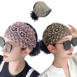 Damen Kopfband mit floraler Spitze, mit Perlen besetzt, florales Spitzen-Stirnband, hochelastisches Netz-Stirnband, Frühling, Sommer, elegantes Haar-Accessoire (Rosa + Braun) von SHIJIAN