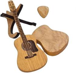 SHIJIAN Gitarrenplektrumbox aus Holz mit Ständer, personalisierte Gitarrenbox für Plektren, Holz-Gitarrenplektren, Musikgeschenk für Akustik-, E-Bass-, Bass-, Ukulele-Liebhaber, holzfarben, von SHIJIAN