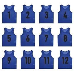 SHIJIXING 12 Stück (1-12) nummerierte Pinnies / Scrimmage Weste / Team Übungs-Trikot für Basketball, Fußball, Fußball, 1-12 dunkelblau, X-Large von SHIJIXING