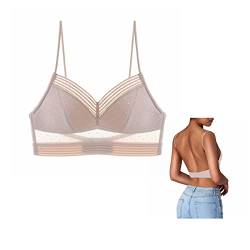 Oktoberfest Dirndl Push-Up BH Büstenhebe Comfort Lift-BH mit Niedrigem Rücken Kabelloser U-Förmiger Rücken BH für Frauen Sexy U-förmiger Lifting-BH mit Spitze Für Yoga Fitness Laufen (Beige, M) von SHINEHUA