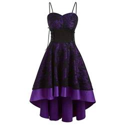 SHINEHUA Damen 1950er Vintage Gothic Kleid Retro Cocktailkleider Ärmellos Abendkleid Steampunk Petticoat Faltenrock Festliche Kleider Elegant Spaghetti Rückenfrei Rockabilly Partykleid (S, Lila) von SHINEHUA