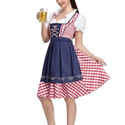 SHINEHUA Damen Dirndl Kurz Midi 3tlg. für Oktoberfest-DREI Teilig Bayerisches Damen Trachtenkleid Frauen Oktoberfest Kostüm Cosplay Maid Outfit von SHINEHUA