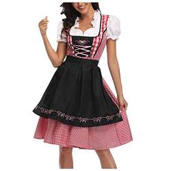 SHINEHUA Damen Dirndl Kurz Midi 3tlg. für Oktoberfest-DREI Teilig Bayerisches Damen Trachtenkleid Frauen Oktoberfest Kostüm Cosplay Maid Outfit von SHINEHUA