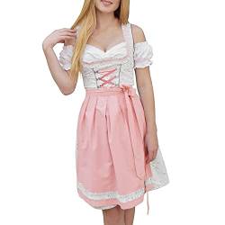SHINEHUA Damen Dirndl Kurz Midi 3tlg. für Oktoberfest-DREI Teilig Damen Trachtenkleid Frauen Oktoberfest Kostüm Cosplay Outfit (S19-Pink, L) von SHINEHUA