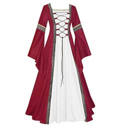 SHINEHUA Damen Mittelalter Kleid Trompetenärmel Bodenlanges Retro Kostüm Gewand Gothic Renaissance Viktorianisches Prinzessin Kleidung Hexenkostüm von SHINEHUA