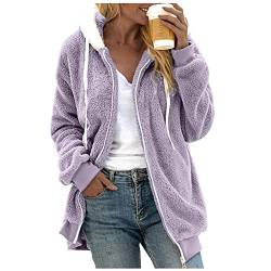 SHINEHUA Damen Teddy Fleecejacke mit Kapuze Warme Flauschjacke Kapuzenjacke Winter Warm Mantel Casual Zip Hoodie Plüschjacke Comfy Softjacket Bequeme stilvolle Winterjacke (M, A-Violett) von SHINEHUA