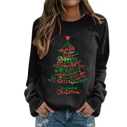 SHINEHUA Weihnachtspullover Damen Sweatshirt Rundhals Langarm Weihnachten Pullover Casual Christmas Sweat Oberteile Merry Christmas Sweatshirt Weihnachtspulli Teenager Mädchen Pulli Tops (b-Black, L) von SHINEHUA