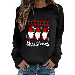 SHINEHUA Weihnachtspullover Damen Sweatshirt Rundhals Langarm Weihnachten Pullover Casual Christmas Sweat Oberteile Merry Christmas Sweatshirt Weihnachtspulli Teenager Mädchen Pulli Tops (c-Black, L) von SHINEHUA