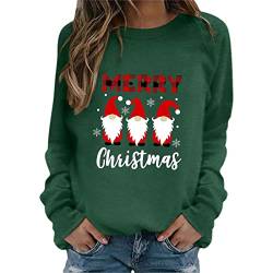 SHINEHUA Weihnachtspullover Damen Sweatshirt Rundhals Langarm Weihnachten Pullover Casual Christmas Sweat Oberteile Merry Christmas Sweatshirt Weihnachtspulli Teenager Mädchen Pulli Tops (c-Green, M) von SHINEHUA