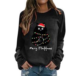 SHINEHUA Weihnachtspullover Damen Sweatshirt Rundhals Langarm Weihnachten Pullover Casual Christmas Sweat Oberteile Merry Christmas Sweatshirt Weihnachtspulli Teenager Mädchen Pulli Tops (d-Black, M) von SHINEHUA