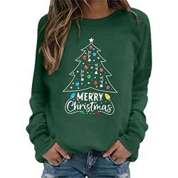 SHINEHUA Weihnachtspullover Damen Sweatshirt Rundhals Langarm Weihnachten Pullover Casual Christmas Sweat Oberteile Merry Christmas Sweatshirt Weihnachtspulli Teenager Mädchen Pulli Tops (h-Green, L) von SHINEHUA