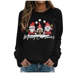 SHINEHUA Weihnachtspullover Damen Sweatshirt Rundhals Langarm Weihnachten Pullover Casual Christmas Sweat Oberteile Merry Christmas Sweatshirt Weihnachtspulli Teenager Mädchen Pulli Tops (i-Black, L) von SHINEHUA