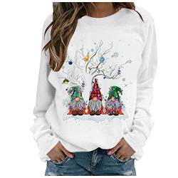 Weihnachtspullover Damen Sweatshirt Rundhals Langarm Weihnachten Pullover Casual Christmas Sweat Oberteile Merry Christmas Sweatshirt Weihnachtspulli Teenager Mädchen Pulli Tops (W2-White, M) von SHINEHUA