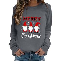 Weihnachtspullover Damen Sweatshirt Rundhals Langarm Weihnachten Pullover Casual Christmas Sweat Oberteile Merry Christmas Sweatshirt Weihnachtspulli Teenager Mädchen Pulli Tops (c-Grey, XXL) von SHINEHUA