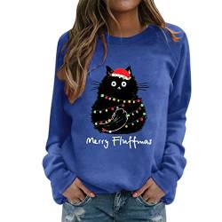 Weihnachtspullover Damen Sweatshirt Rundhals Langarm Weihnachten Pullover Casual Christmas Sweat Oberteile Merry Christmas Sweatshirt Weihnachtspulli Teenager Mädchen Pulli Tops (d-Blue, M) von SHINEHUA