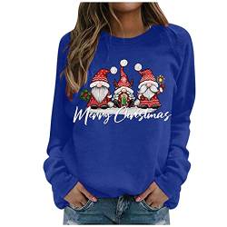 Weihnachtspullover Damen Sweatshirt Rundhals Langarm Weihnachten Pullover Casual Christmas Sweat Oberteile Merry Christmas Sweatshirt Weihnachtspulli Teenager Mädchen Pulli Tops (i-Blue, L) von SHINEHUA