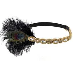 1920er Jahre Stirnband Party Kopfschmuck Schwarz Strass Vintage Gatsby Haarband mit Feder Dekoration Damen Flapper Golden von SHINROAD