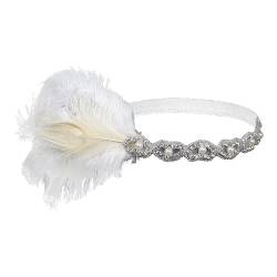 1920s Stirnband Party Kopfschmuck Schwarz Strass Vintage Gatsby Haarband mit Feder Dekoration Damen Flapper Weiß von SHINROAD