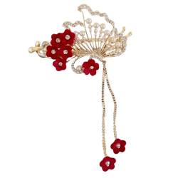 Eleganter Haarschmuck Kopfschmuck Frauen Haarspange Glänzend Strass Faux Perle Herzform Blume Lange Quaste Aushöhlen Anti-s B von SHINROAD