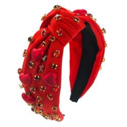 Glas-Strass-Stirnband, rutschfest, Haar-Accessoire für Damen, Valentinstag, Haarband, Herz-Anhänger, Dekoration, rot, breites Band, Stoff, Rot, 1 von SHINROAD