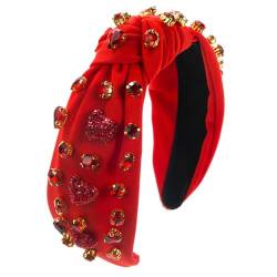 Glas-Strass-Stirnband, rutschfest, Haar-Accessoire für Damen, Valentinstag, Haarband, Herz-Anhänger, Dekoration, rot, breites Band, Stoff, Rot, 2 von SHINROAD